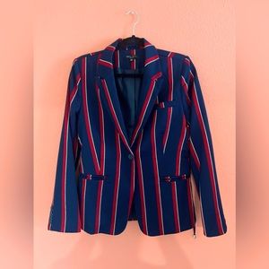 Navy and red striped blazer, side tie